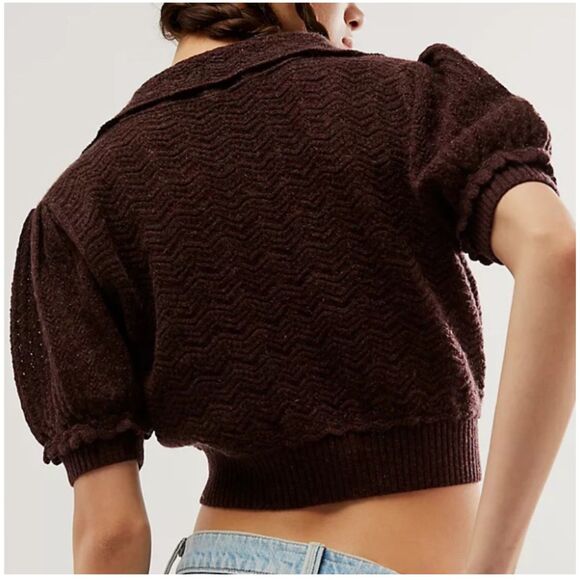 Free People Edie 100% Cashmere Cardigan Size S NWOT Fudge Brown - Picture 3 of 9